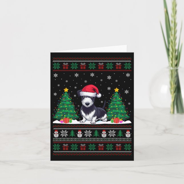 Santa Hat Rat Terrier Dog Christmas Tree Lights Ug Card (Front)