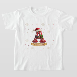 Santa Hat Red Christmas Letter A Name T-Shirt