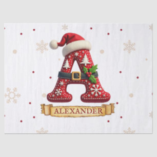 Santa Hat Red Christmas Letter A Name Tissue Paper