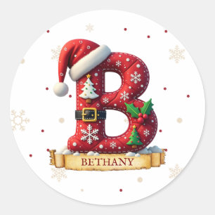 Santa Hat Red Christmas Letter B Name Classic Round Sticker