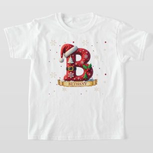 Santa Hat Red Christmas Letter B Name T-Shirt