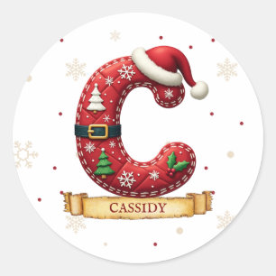 Santa Hat Red Christmas Letter C Name Classic Round Sticker