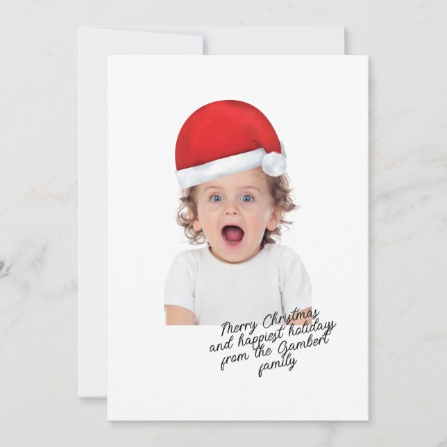 Santa Hat Red Merry Christmas Script Cheerful Holiday Card (Front)