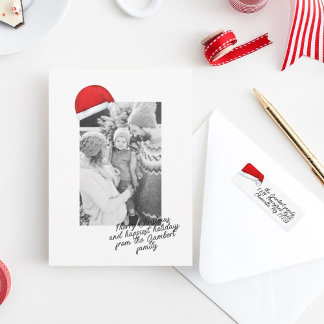 Santa Hat Red Merry Christmas Script Cheerful Holiday Card