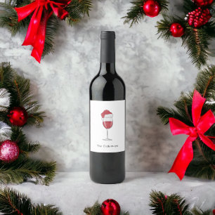 Santa Hat Red Wine Personalised Christmas Label