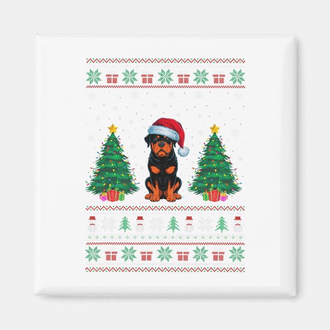 Santa Hat Rottweiler Dog Christmas Tree Lights Ugl Magnet (Front)