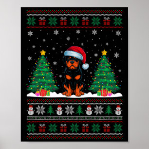 Santa Hat Rottweiler Dog Christmas Tree Lights Ugl Poster