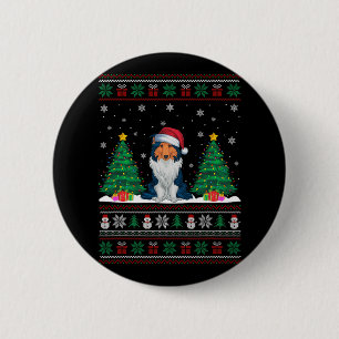 Santa Hat Rough Collie Dog Xmas Tree Lights Ugly S 6 Cm Round Badge