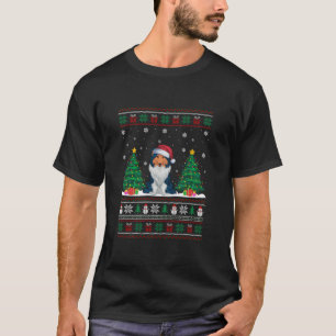 Santa Hat Rough Collie Dog Xmas Tree Lights Ugly S T-Shirt