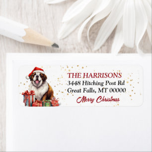 Santa Hat Saint Bernard Christmas Return Address Label