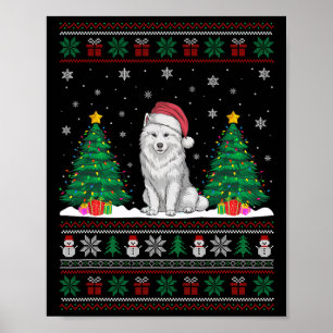 Santa Hat Samoyed Dog Christmas Tree Lights Ugly S Poster