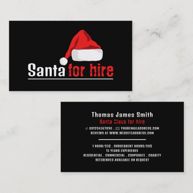Santa Hat, Santa Claus Entertainer Business Card (Front/Back)