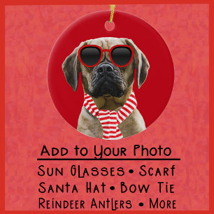 Santa Hat Scarf More Added to Your Dog Photo  Ceramic Ornament