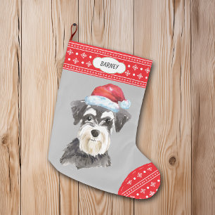 Santa Hat Schnauzer Snowflake Border Large Christmas Stocking