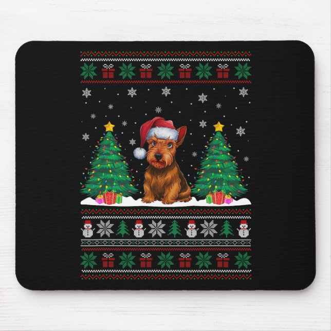 Santa Hat Scottish Terrier Dog Xmas Tree Lights Ug Mouse Pad (Front)