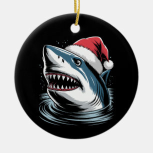 Santa Hat Shark Christmas Xmas Holiday Family Ceramic Ornament