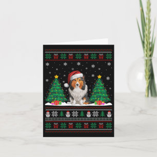 Santa Hat Shetland Sheepdog Dog Xmas Tree Light Ug Card