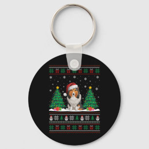 Santa Hat Shetland Sheepdog Dog Xmas Tree Light Ug Key Ring