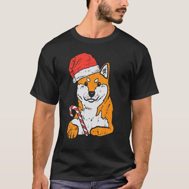 Santa Hat Shiba Inu Akita Dog Christmas Xmas Doge  T-Shirt (Front)