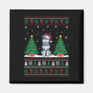 Santa Hat Siberian Husky Dog Xmas Tree Lights Ugly Magnet