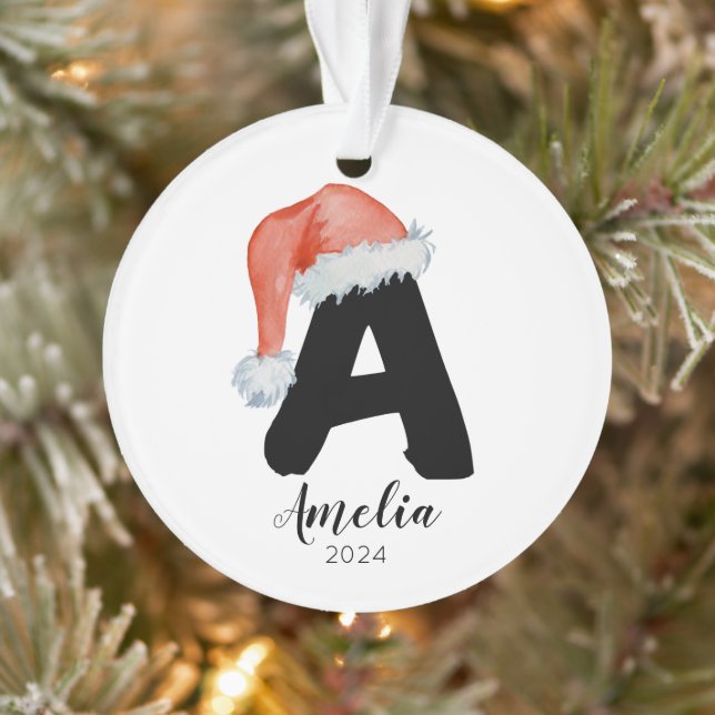 Santa Hat Simple Customisable Letter A Christmas  Ornament (Tree)