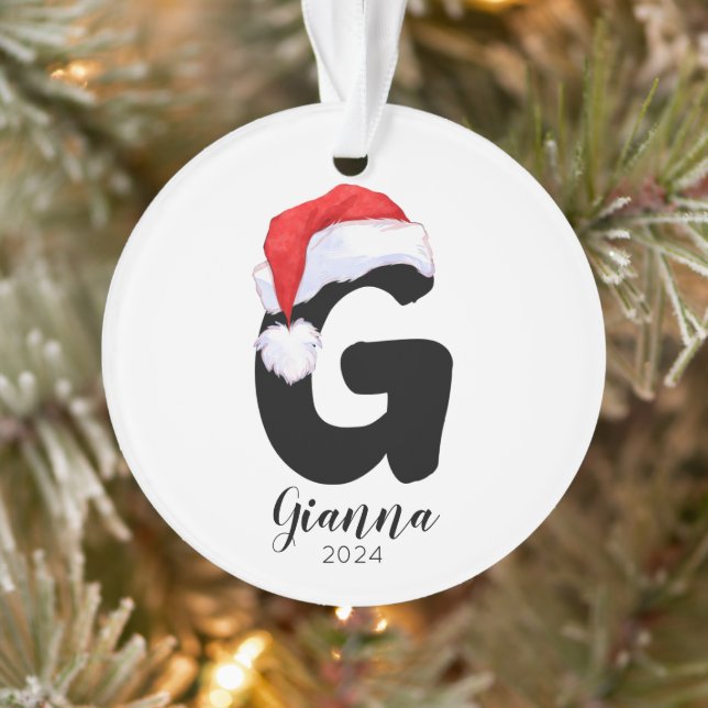 Santa Hat Simple Customisable Letter G Christmas Ornament (Tree)