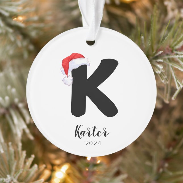 Santa Hat Simple Customisable Letter K Christmas Ornament (Tree)