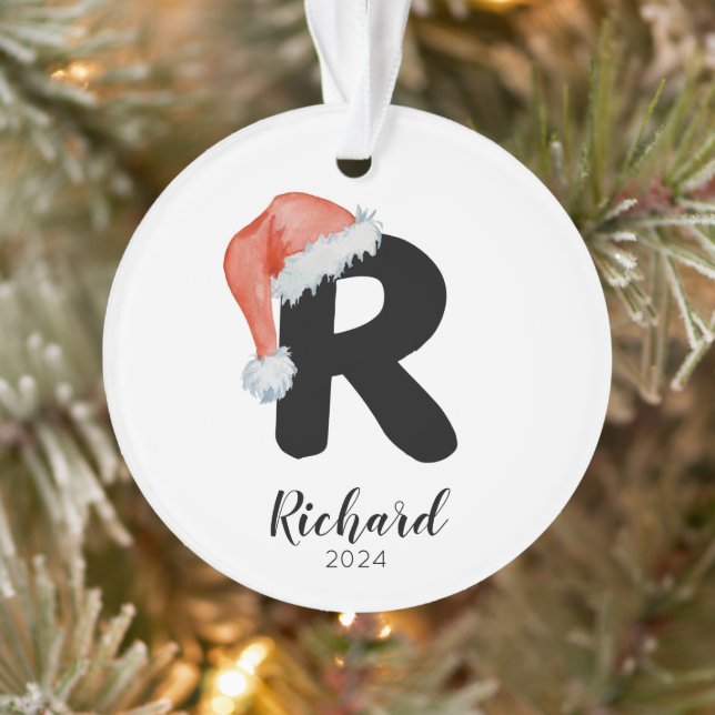 Santa Hat Simple Customisable Letter R Christmas Ornament (Tree)