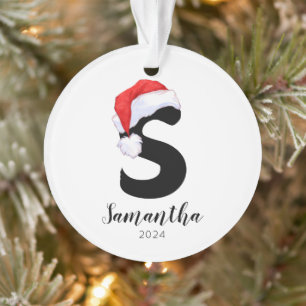 Santa Hat Simple Customisable Letter S Christmas Ornament