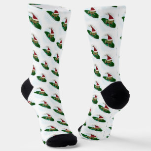 Santa Hat Sledding Frog Christmas Socks