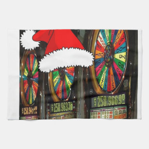 Santa Hat Slot Machines Tea Towel