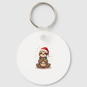 Santa Hat Sloth Lights Christmas Cute Pajama Sloth Key Ring