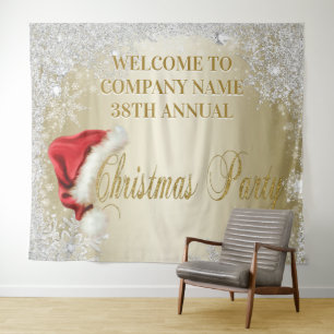 Santa Hat Snowflake Christmas Party Backdrop Gold Tapestry