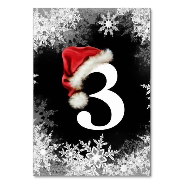 Santa Hat Snowflake Christmas Table Number (Front)