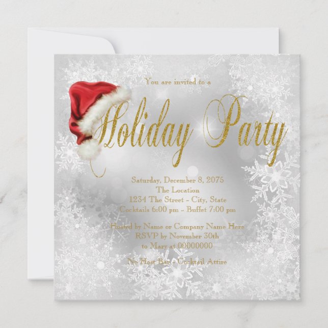 Santa Hat Snowflake Holiday Party Invitation (Front)