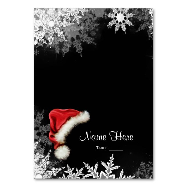 Santa Hat Snowflake Table Seating Card (Front)
