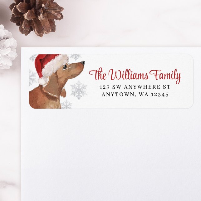 Santa Hat Snowflake Tan Dachshund Return Address Label (Creator Uploaded)