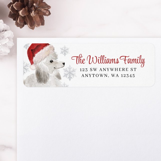 Santa Hat Snowflake White Poodle Return Address Label (Creator Uploaded)