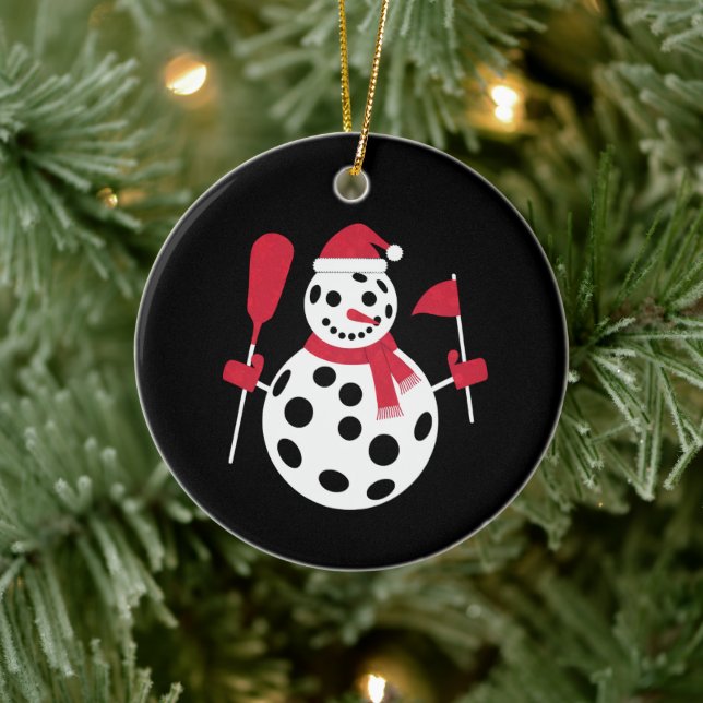 Santa Hat Snowman Family Xmas Matching Pickleball  Ceramic Ornament (Tree)