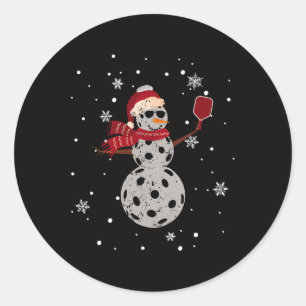 Santa Hat Snowman Family Xmas Matching Pickleball Classic Round Sticker