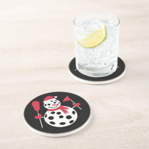 Santa Hat Snowman Family Xmas Matching Pickleball Coaster