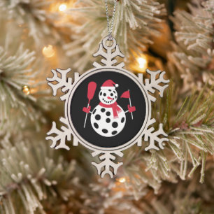Santa Hat Snowman Family Xmas Matching Pickleball Snowflake Pewter Christmas Ornament
