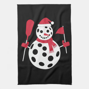 Santa Hat Snowman Family Xmas Matching Pickleball  Tea Towel