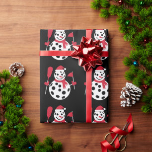 Santa Hat Snowman Family Xmas Matching Pickleball Wrapping Paper