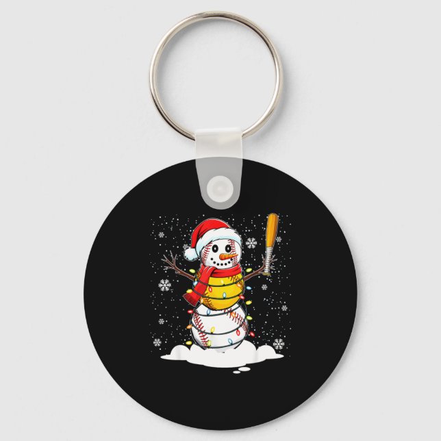 Santa Hat Snowman Xmas Funny Baseball Softball Chr Key Ring (Front)