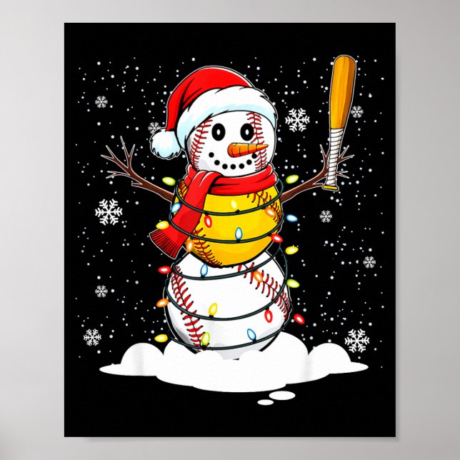 Santa Hat Snowman Xmas Funny Baseball Softball Chr Poster (Front)