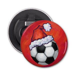 Santa Hat Soccer Ball on Red Bottle Opener