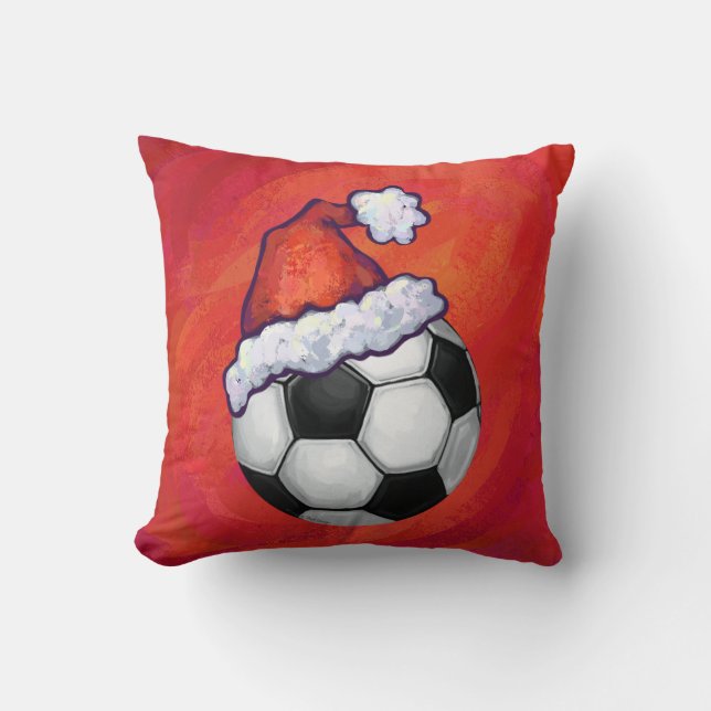 Santa Hat Soccer Ball on Red Cushion (Front)