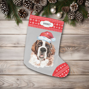 Santa Hat St Bernard Snowflake Border Large Christmas Stocking