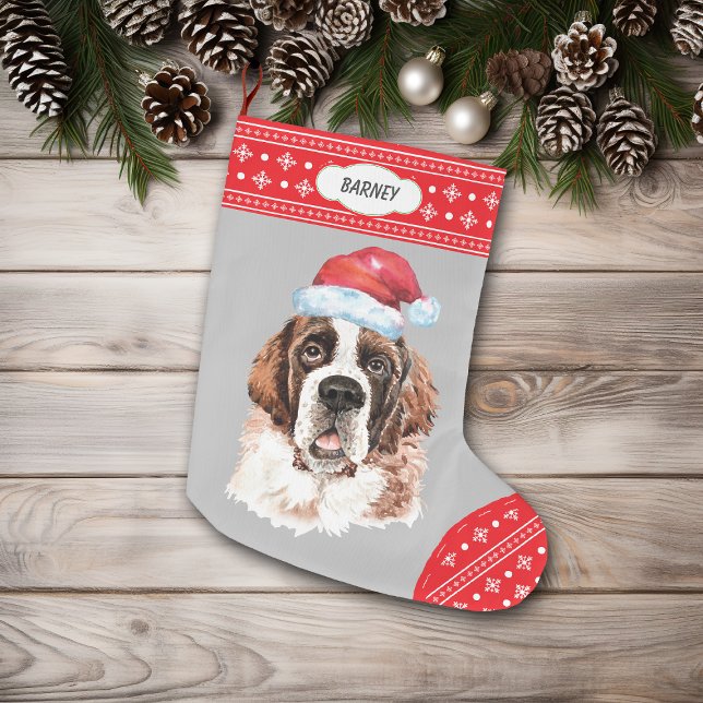 Santa Hat St Bernard Snowflake Border Large Christmas Stocking (Creator Uploaded)